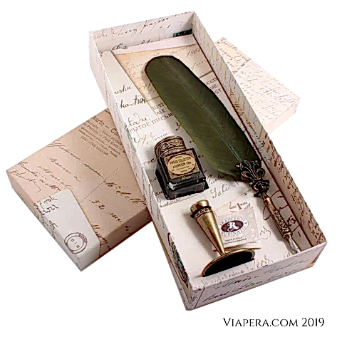 Tüylü Divit Kalem Seti 01/A Verde Antique